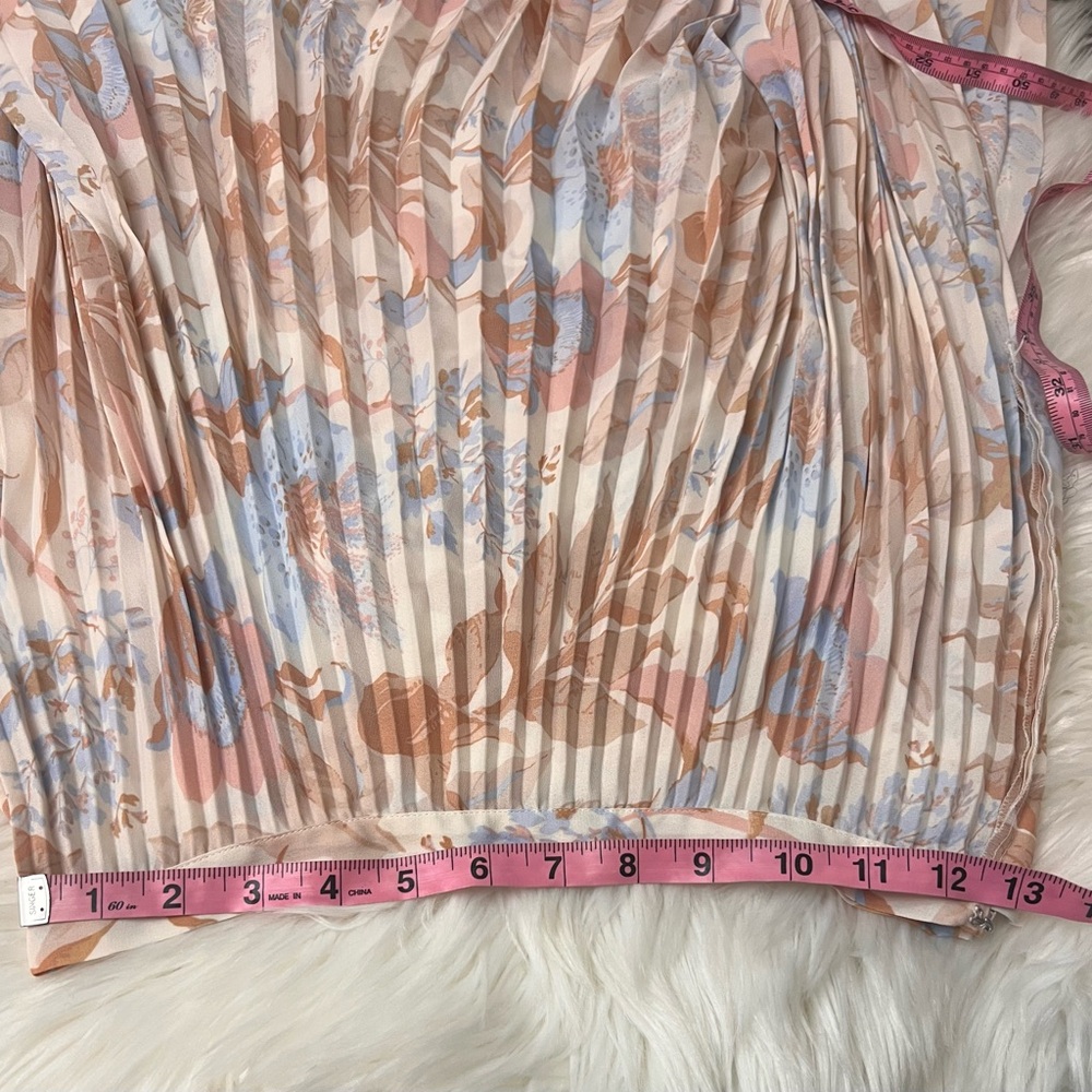 Vince Light Pink & Blue Floral Print Pleated Midi Skirt - Picture 6 of 6